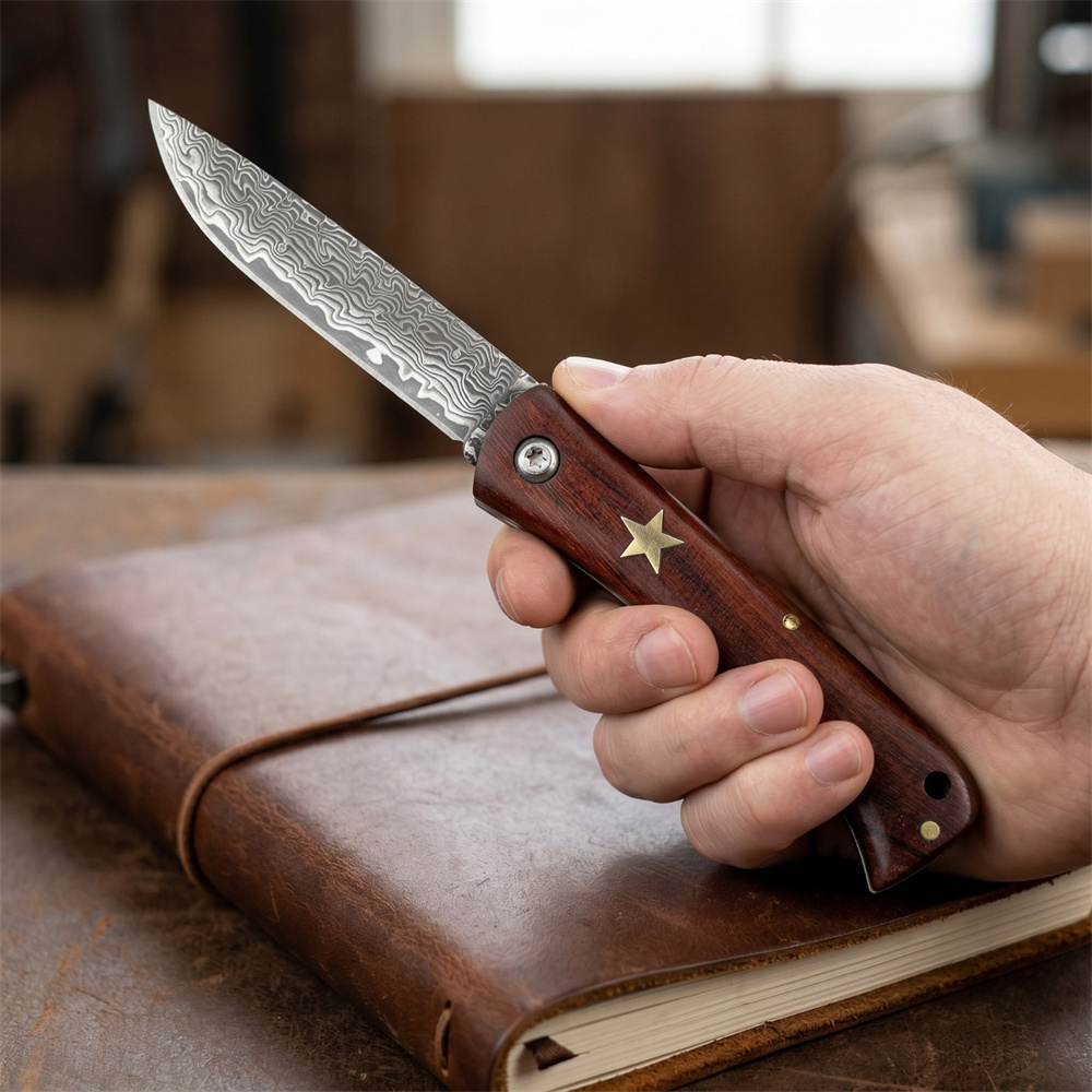 Edc Pocket Carry Fixed Blade - Pisau Lipat Damascus Survival Outdoor Ringkas